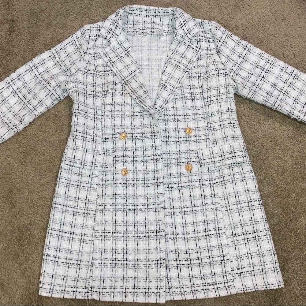 Clasi Plaid Pattern Double Breasted Tweed Overcoat
